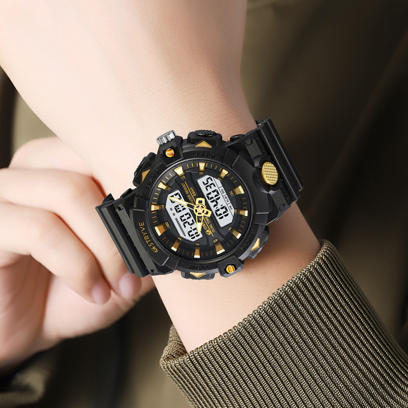 STRYVE hombres de moda impermeable reloj deportivo doble luminoso electrónico multifunción estudiante reloj de sincronización 8028