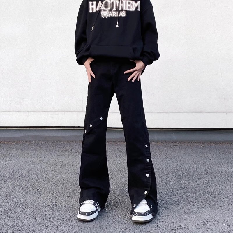 Non-trendy high street American retro black breasted jeans men's loose skinny pants 2024 spring and summer Non-trendy high street American retro black breasted jeans men's loose skinny pants 2024 spring and summer