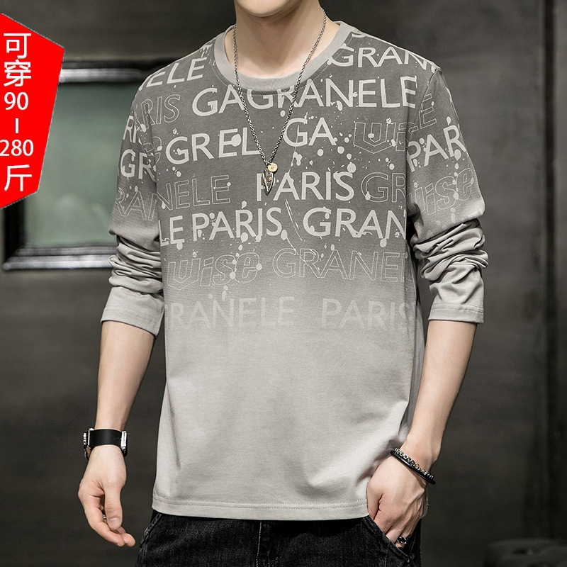 Pure Cotton Long-sleeved T-shirt Men's plus size Loose National Trendy Base Shirt Crewneck Sweater Casual Plus Fat Inner Wear