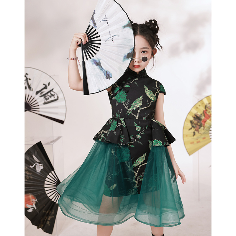Tide girls summer countries improved cheongsam Chinese wind 2023 new  children dress fashion catwalk show take spring tide
