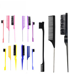 廠家批發亞馬遜美發梳刷三件套打毛梳鋼針尖尾梳雙頭眉刷化妝套裝