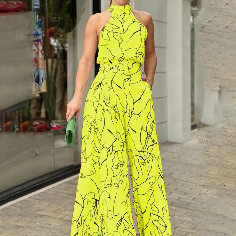 2025 primavera Amazon ropa de mujer europea y americana elegante cintura alta sin mangas cuello redondo sexy pantalones anchos monos europeos y americanos mujeres image 11