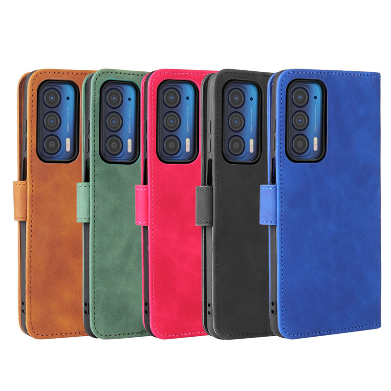 For Motorola Edge2021 skin feel leather case EDGE2021 neutral simple flip card protective case