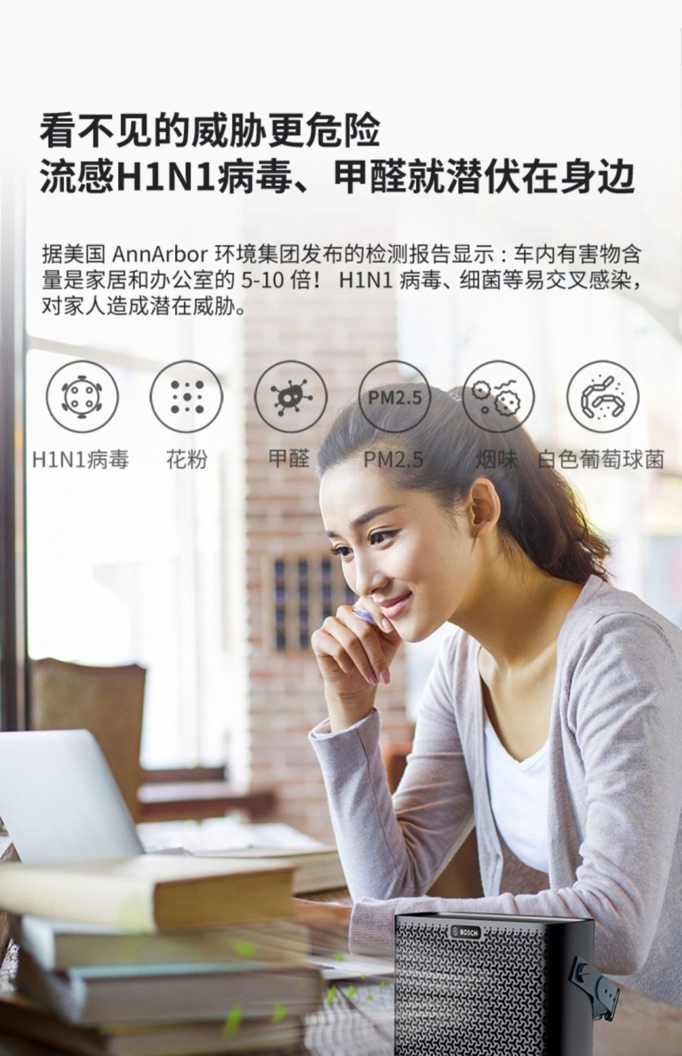 Bosch Negative Ion Car Voice Smart Air Purifier Car Home Dual-Purpose Eliminates Odor, Smoke and Formaldehyde Removal