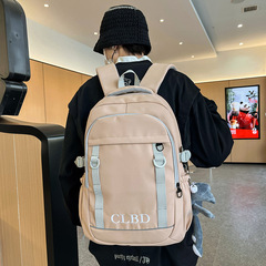 新款簡約休閒雙肩包中學生女大容量背包韓版工裝初高中學生書包