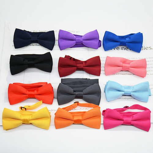 Children's bow tie Korean version for boys and girls, elementary school students, solid color double-layer performance bow, matte black, red and gray