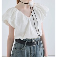 短袖衬衫女夏季新款法式小众显瘦泡泡袖上衣高级感小众设计感