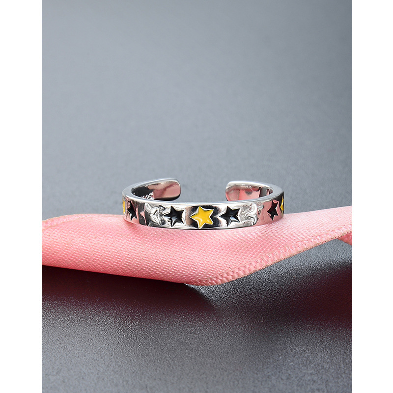 TikTok mismo estilo goteando aceite anillo Abierto Femenino al por mayor Estrella s925 plata anillo de dedo índice joyería de moda estilo japonés y coreano