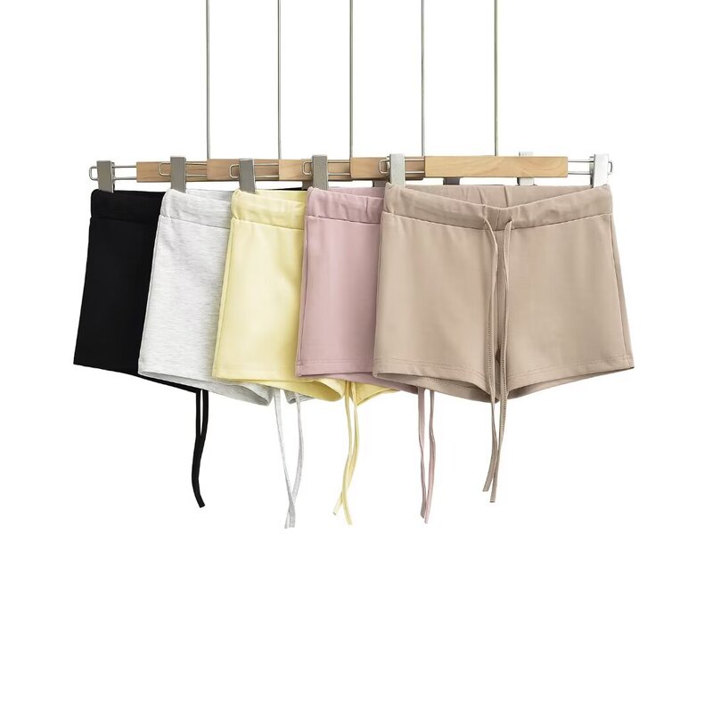 Summer New Elastic High-Waisted Lace-Up Slim-Fit Hip-Covering Casual Shorts Sweet Girl Hot Sports Bodybuilding Pants for Women 2024