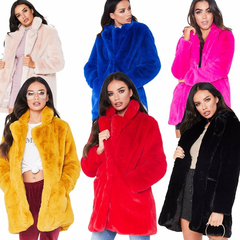 2020 New European and American Women's Mid-length Warm Faux Fur Jacket Loose Fluffy Soft Rabbit Fur Amazon