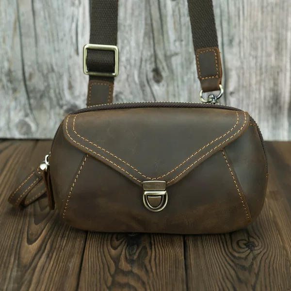 Crazy Horse Leather Waist Bag Genuine Leather Shoulder Crossbody Mobile Phone Bag Men's Work Site Wearing Belt Hanging Waist Small Bag