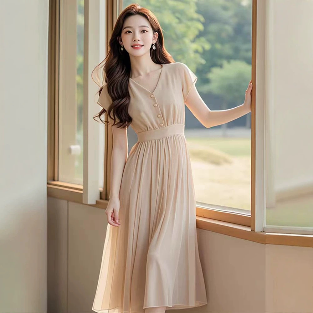 Đầm suông nữ midi màu mơ phong cách Pháp cao cấp — màu mơ chi tiết 1