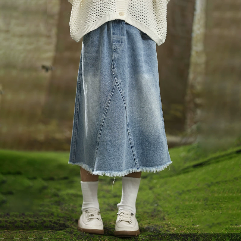 (Cross-border trading), demi-season long denim skirt, mid-length, for teenagers