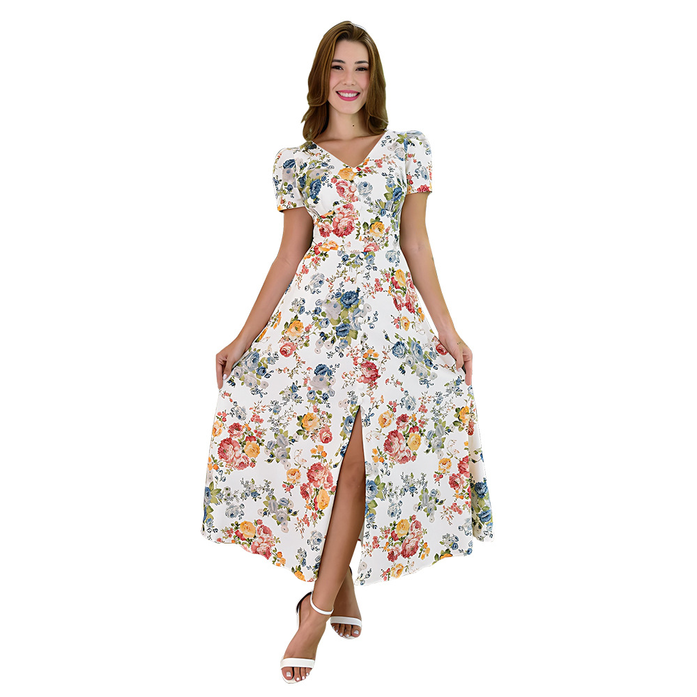 Women's Clothing Printed Holiday Casual Short Sleeved Dress_ecoleips.com