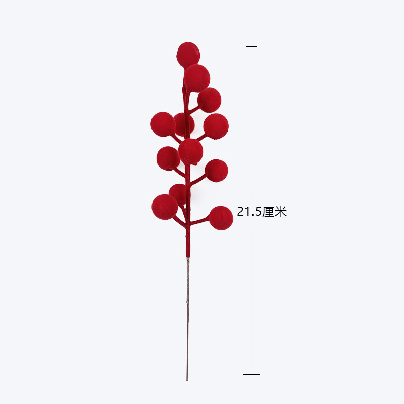 Ramas de Frutos Rojos Flocados de PVC para Decoración Navideña y Año Nuevo