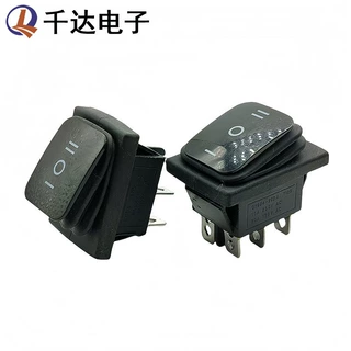 KCD4黑色连体防水船型开关6脚3档六脚三档翘板电源开关16A250V