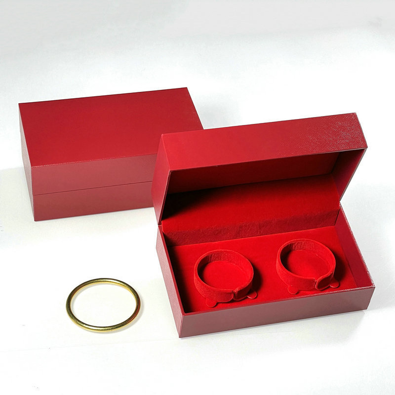 Wedding gold dragon and phoenix bracelet box storage box Big Red double bracelet leather-filled paper bracelet jewelry box in stock