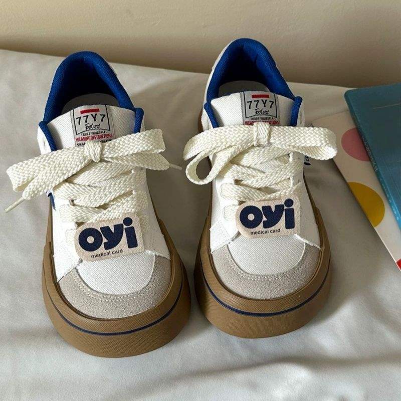 原创小众韩版大头帆布鞋女2025春季新款学生板鞋子厚底百搭小白鞋