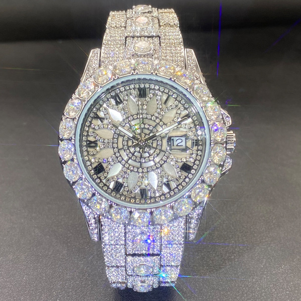 High-end swiss watch with rhinestones hip-hop style