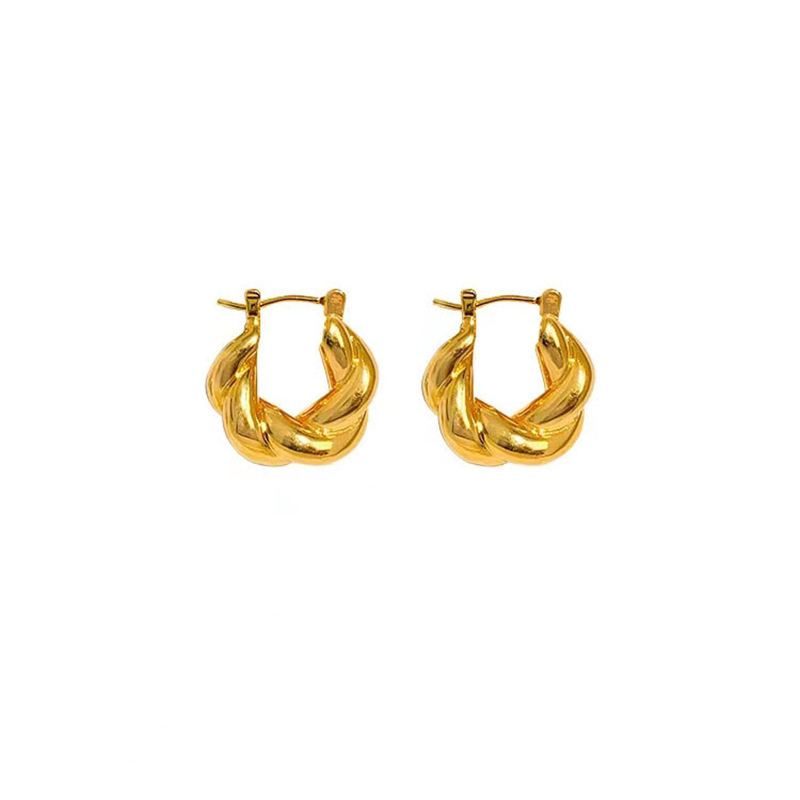 Copper gold-plated metal ear buckle fashionable all-match high quality earrings Hong Kong style gold solid earrings jewelry