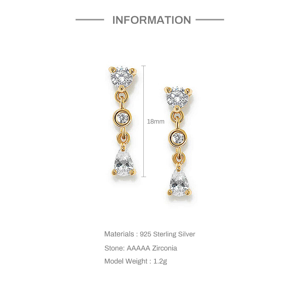 Fashion Geometric Sterling Silver Inlay Zircon Drop Earrings 1 Pair