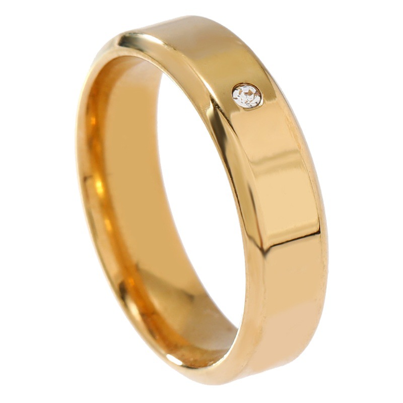 Joyería de acero inoxidable transfronteriza simple moda dos biselados superficie brillante con incrustaciones de un par de diamantes anillo de acero de titanio fabricante Masculino