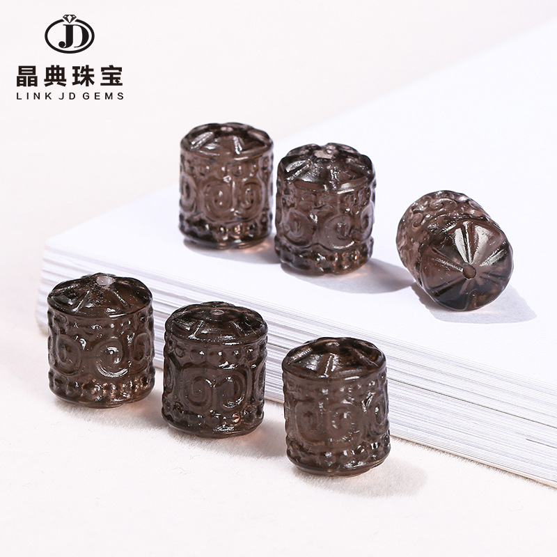 (2개) JINGDIAN 보석 천연 흑요석 패턴 원통형 DIY 쥬얼리 조각 액세서리 민족 스타일 액세서리 느슨한 비즈 도매