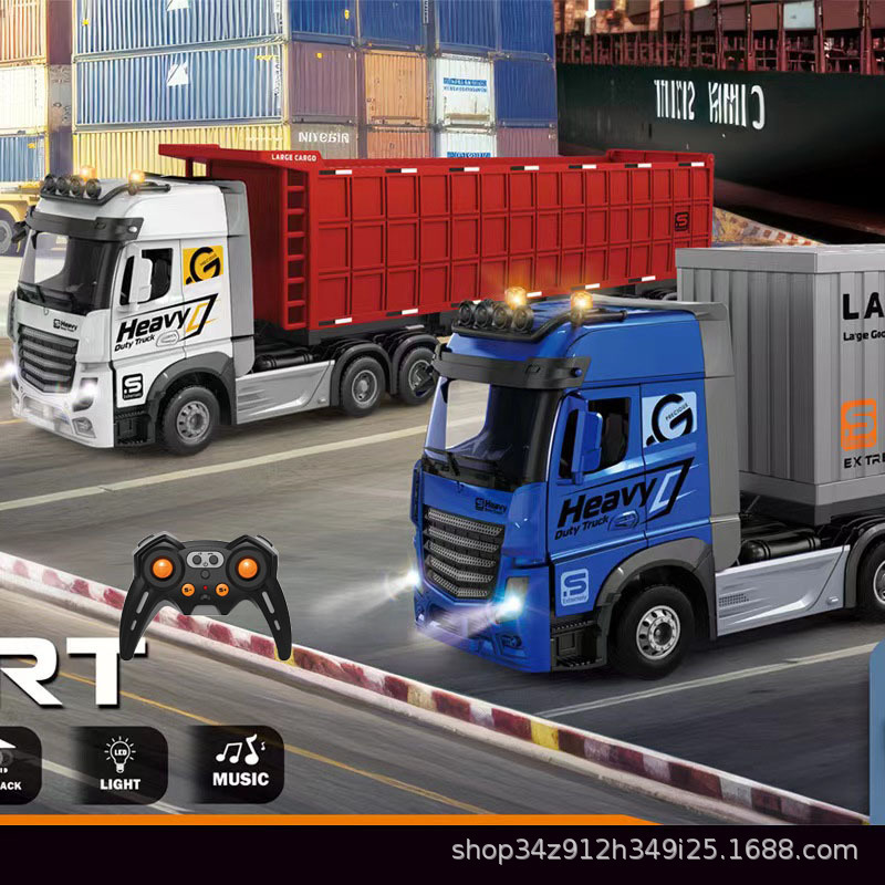 Cross-border children's alloy remote control large truck can open the door music container oil tank double-layer transporter container toy Cross-border children's alloy remote control large truck can open the door music container oil tank double-layer transporter container toy