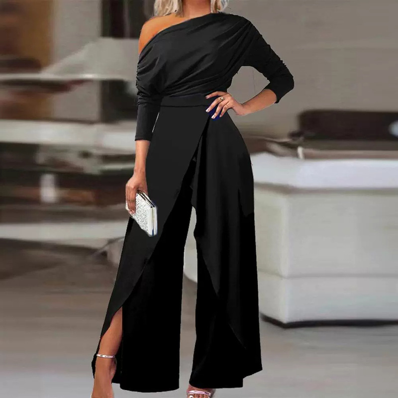 2025 New In-Stock Amazon One-Shoulder Formal Elegant Party Jumpsuit