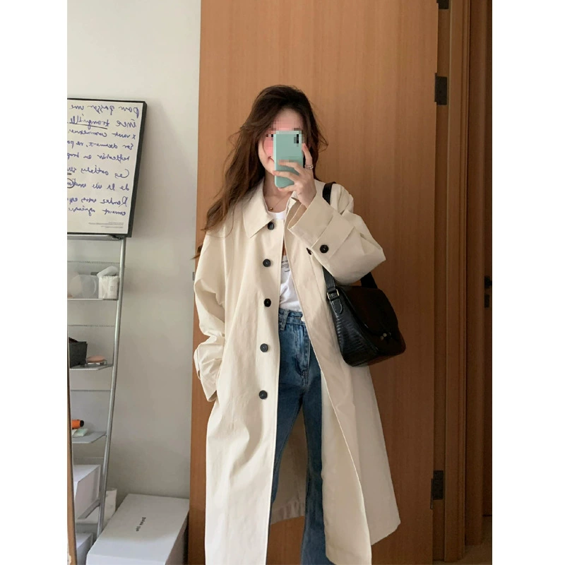 Демисезонное trench coat, длинная ретро-куртка, до колена, для подростков