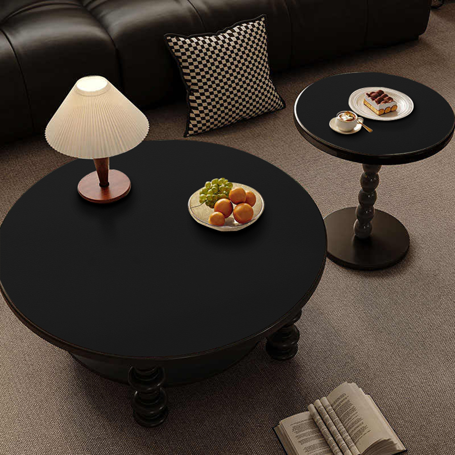One Piece Drop-Shipping Black Leather Round Table Mat Coffee Table Mat Round Table Tablecloth Dining Table Light Luxury High-End Waterproof and Oil-Proof