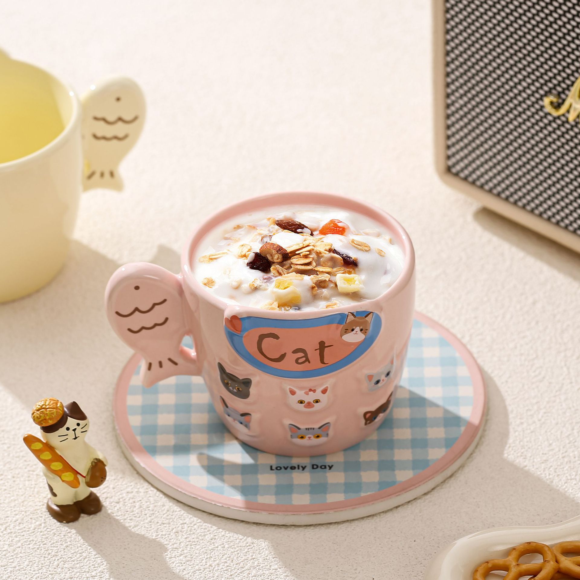 Taza de gatito de cerámica esmaltada taza de marca de color taza de desayuno taza de leche taza de agua taza de té de leche taza de diversión