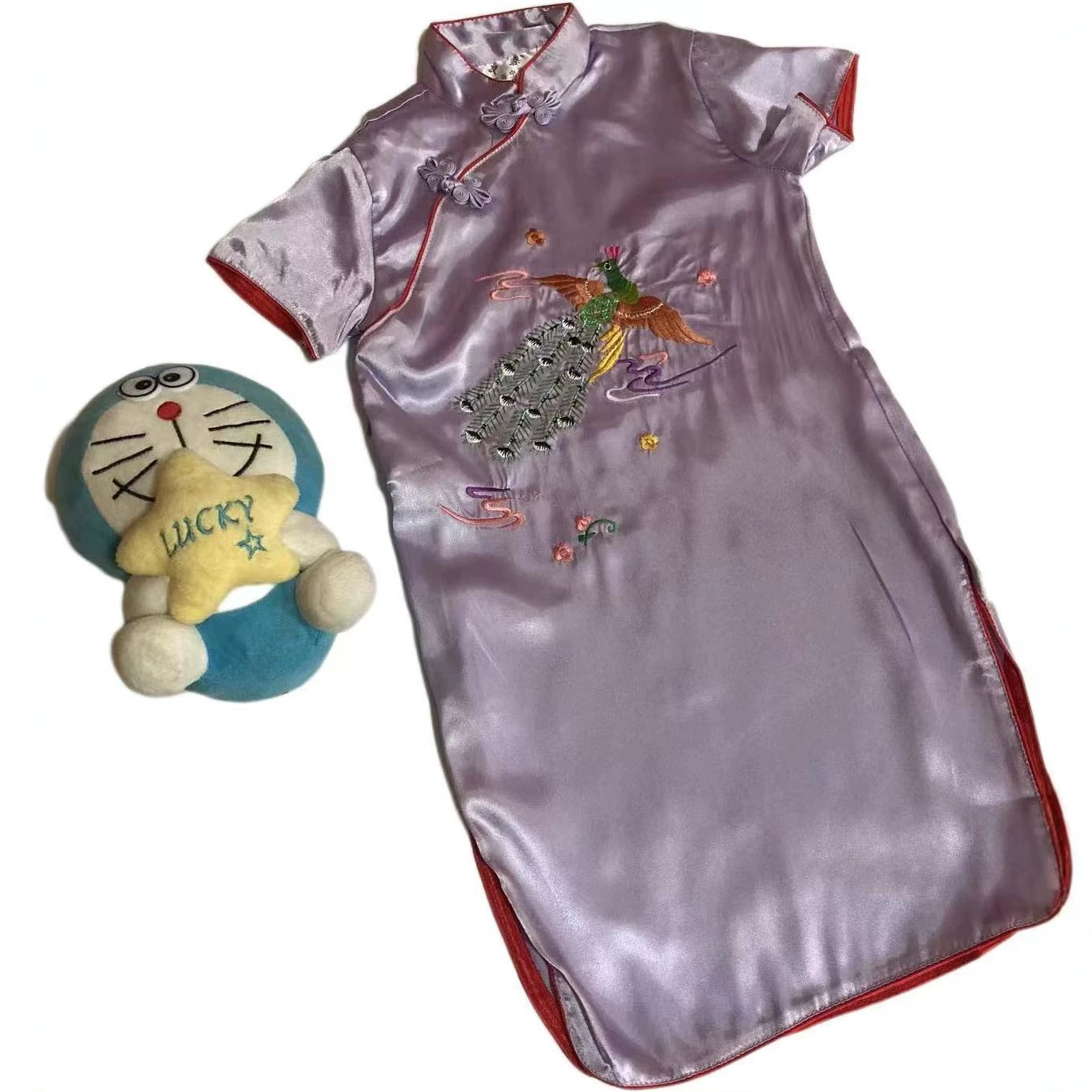 Clearance Sale: Silk Phoenix Cheongsam for Summer, Children's Cheongsam, Embroidered Princess Dress for Girls, Medium and Large Sizes