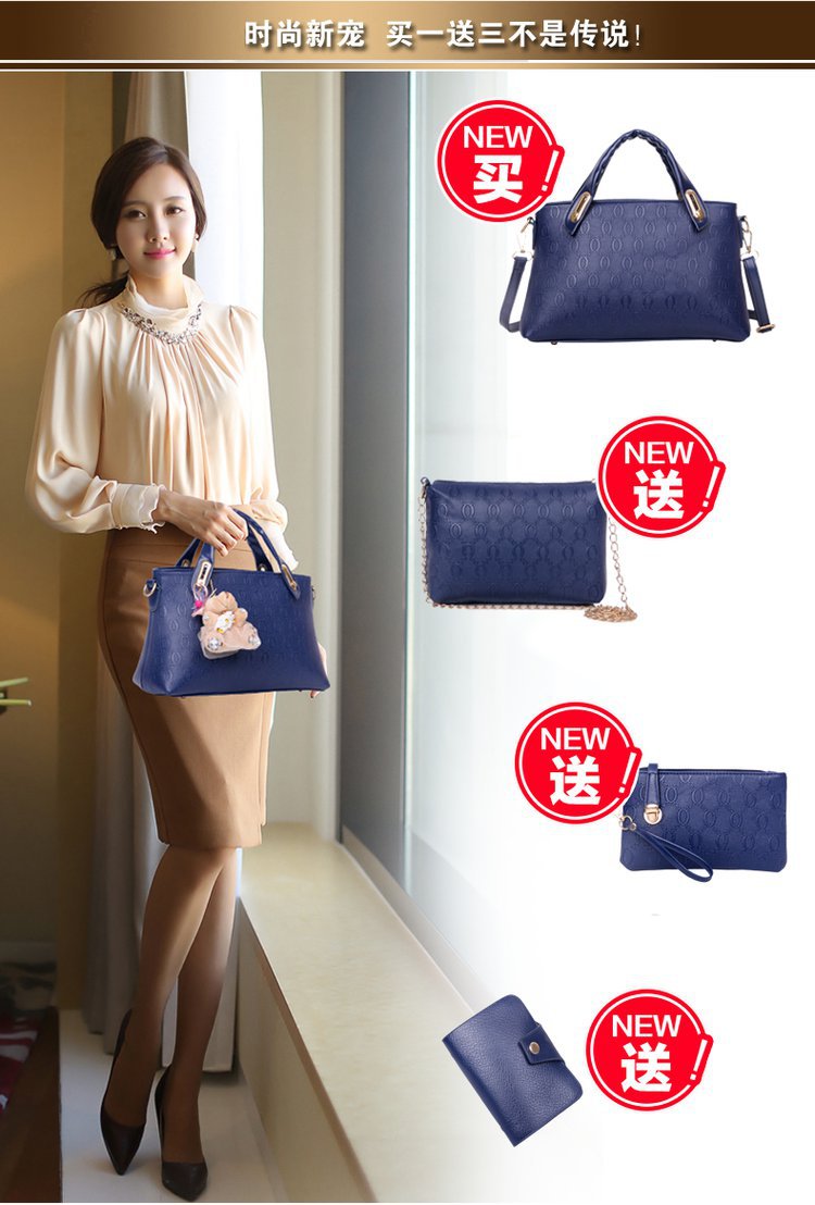 New Bear four-piece set, European and American trend women's single-shoulder bag, crossbody and hand-carry bag, cross-border one-piece delivery worldwide Specification drawing