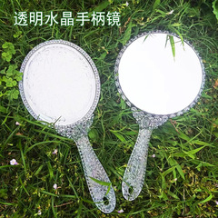 Retro Crystal Clear Handle Wall Mount Handheld Dual-Purpose Round Oval Portable Makeup Mirror