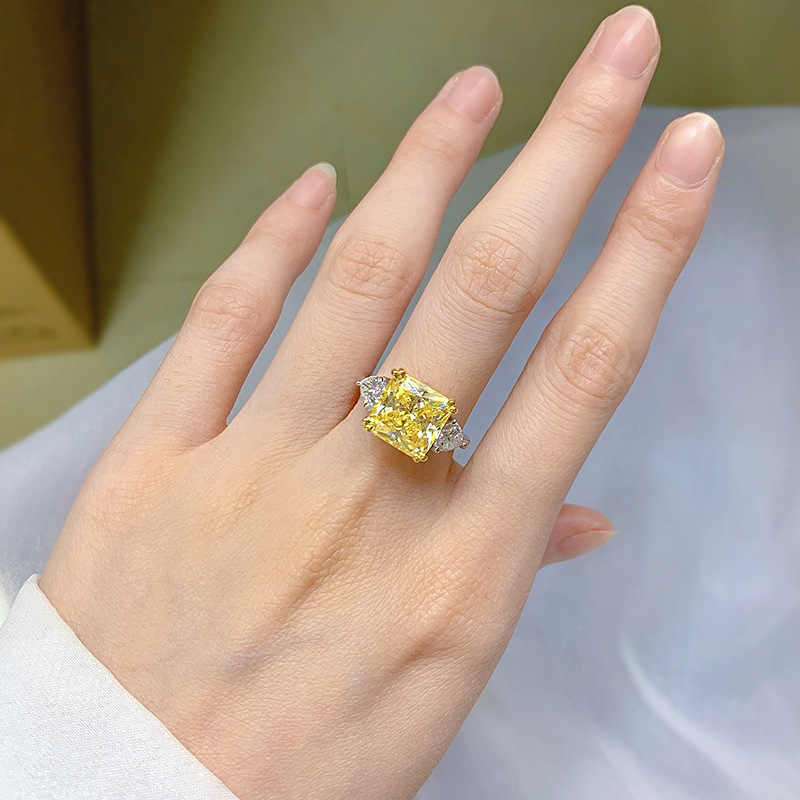 Square Pattern 925 Sterling Silver Inlay Square High Carbon Diamond Rings