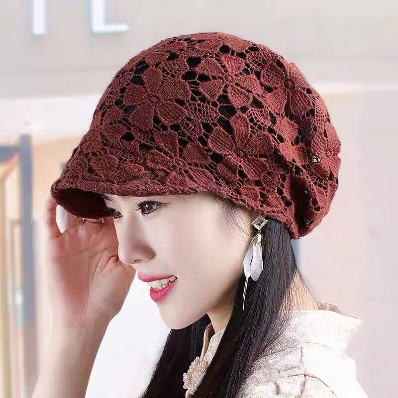 遮白发帽神器薄款花朵蕾丝镂空堆堆帽头饰妈妈帽子女士光头帽盖|undefined
