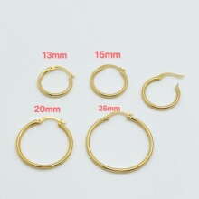 纯18K金耳环显粗圆环耳圈简约au750金素金白金色圆形大圈圈耳饰女