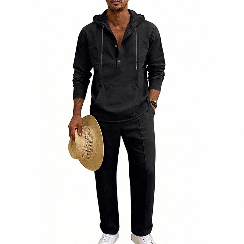 Completo in lino con cappuccio da uomo vestibilità comoda_voghion.com