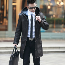 新款潮猎装羊皮毛一体冬真皮衣男皮草外套厚原生态中长款男士连帽