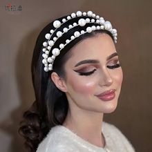 优拉潘HP951新款温柔珍珠三层发箍新娘主纱头饰婚礼晚会百搭发饰