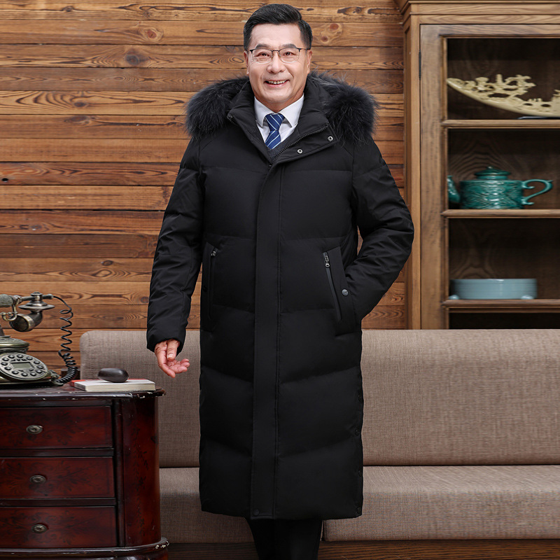 Abajo chaqueta de los hombres 2023 Invierno nuevo medio-longitud con capucha cálido de mediana edad y anciano papá pato blanco abajo chaqueta