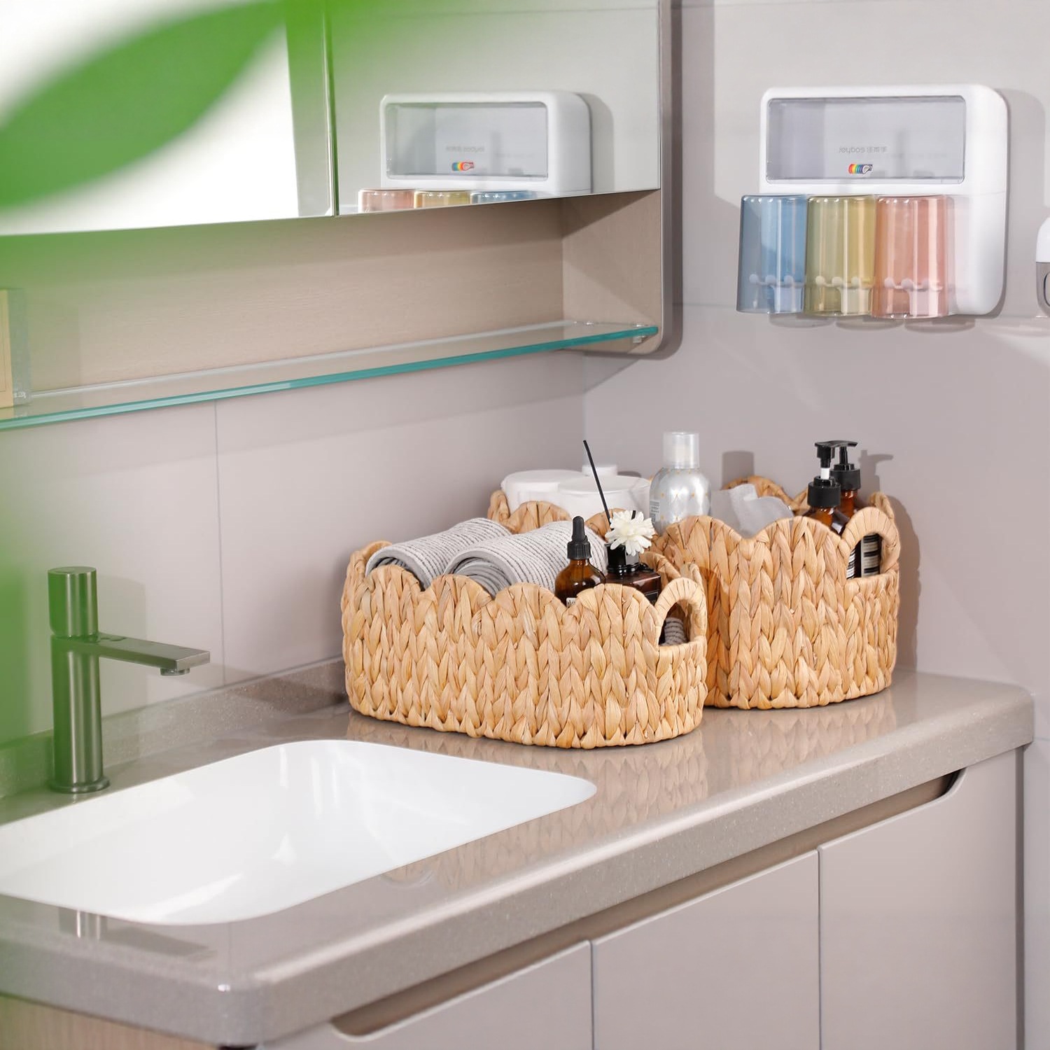 Cesta de almacenamiento de paja de calabaza personalizada transfronteriza con mango de cesta de almacenamiento de ventilador tejida a mano de mesa de acabado de cesta de almacenamiento