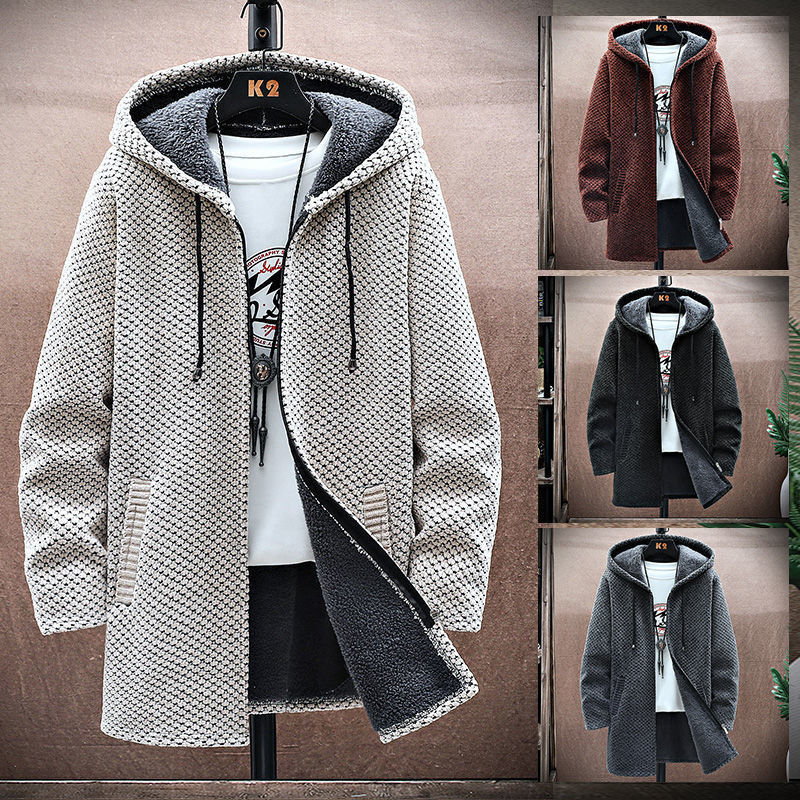Autumn and Winter New Men's Mid-Length Knitted Sweater Cardigan Outwear Casual Versatile Outer Wear Chenille Hooded Sweater