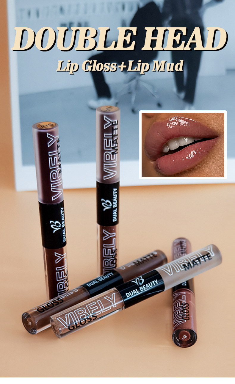 VIBELY, a double-headed water gloss mirror lip gloss, matte non-stick cup, matte lip gloss, whitening, film-forming and lip setting details Picture