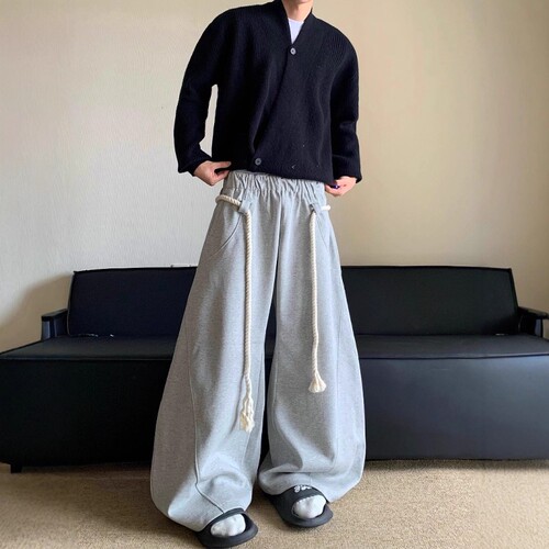niche design, handmade thick rope, wide-leg, machete pants, men's American retro sweatpants, loose mop casual pants