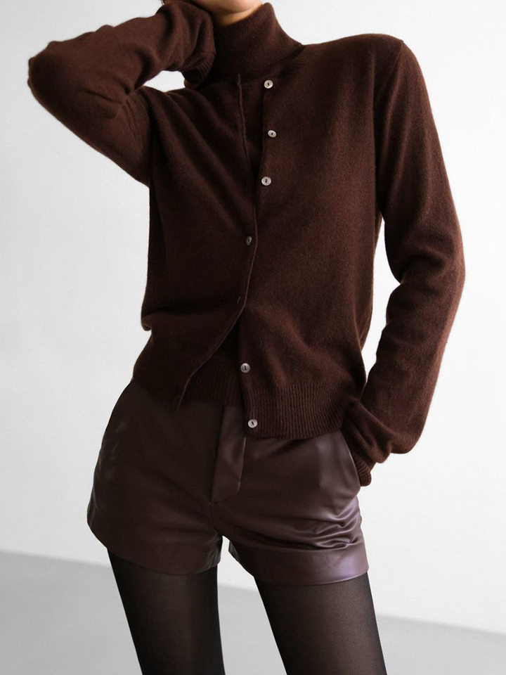 Bộ áo len dệt kim nữ cổ cao không tay kèm áo cardigan dáng suông — Áo vest màu nâu, Áo vest màu xám đậm, áo vest màu vàng, áo vest màu xanh chi tiết 71