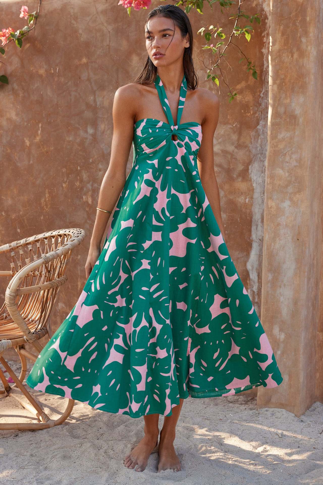 Frau Swing-Kleid Ferien Neckholder Drucken Rückenfrei Ärmellos Blume Maxi Langes Kleid Ferien Täglich Strand display picture 14