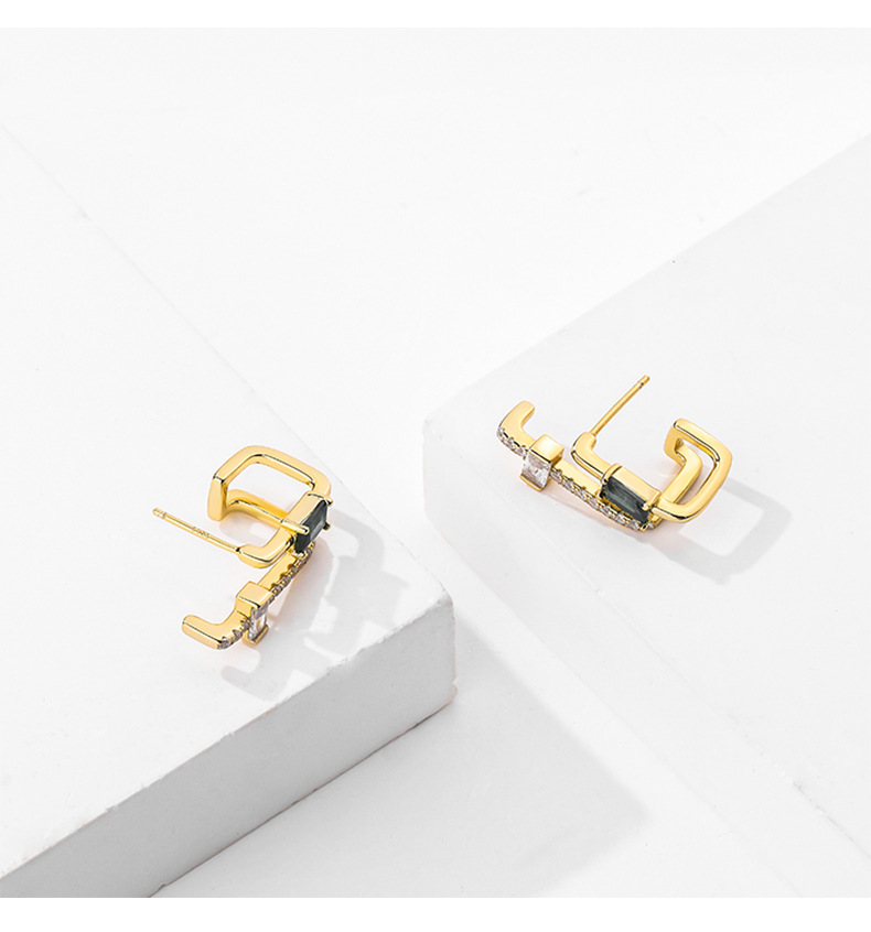 fashion s925 sterling silver inlaid color zirconium rectangular stud earrings