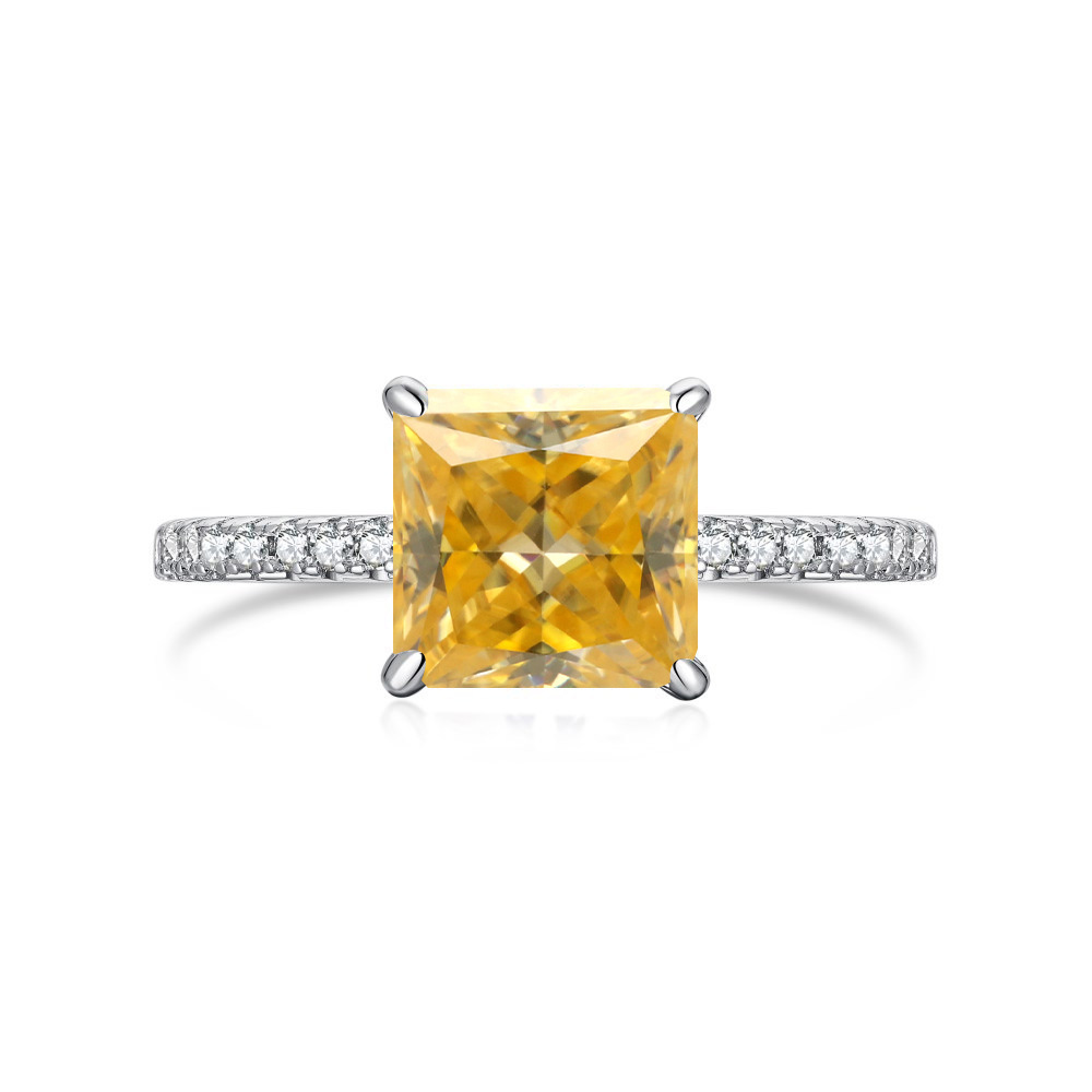 3 quilates 8mm princesa anillo de piedra de mosaico rosa con certificado GRA anillo de plata de diamante